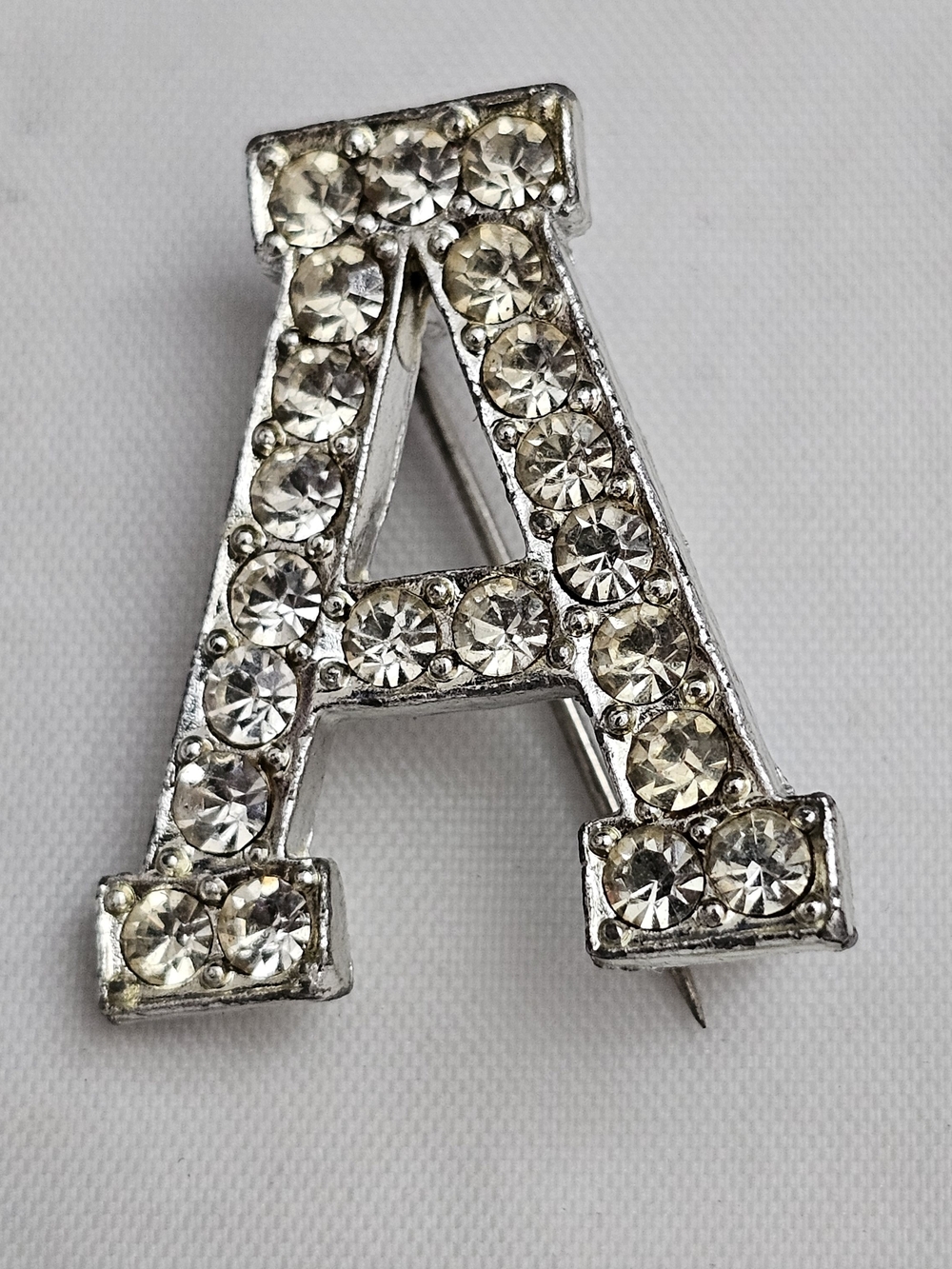 Silvertone With Rhinestones Letter A brouch Pin